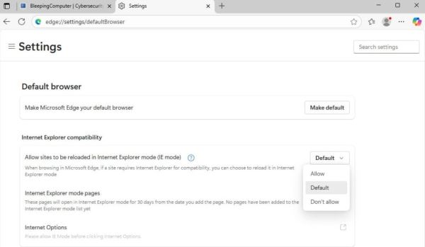 Microsoft ограничила доступ к режиму IE в Edge после случаев эксплуатации эксплойтов в движке JavaScript Chakra