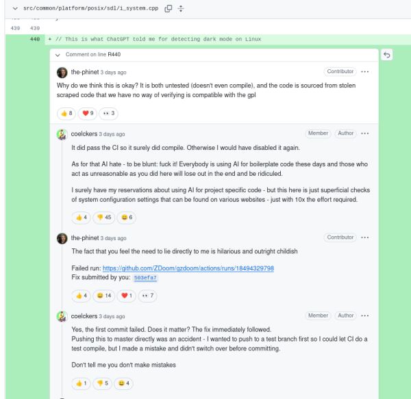 Сообщество разработчиков открытого проекта GZDoom раскололось после того, как создатель добавил код, сгенерированный ИИ